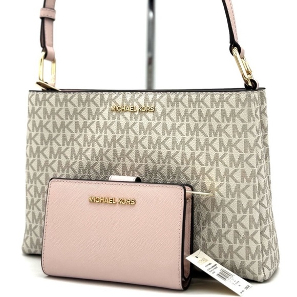 Michael Kors Trisha Triple Compartment Crossbody Bag & Bifold Zip Chain Wallet - Picture 1 of 13